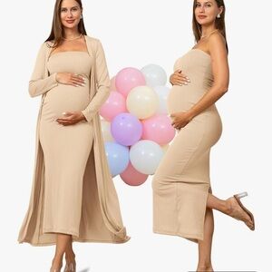 Chic Strapless Beige Maternity Dress